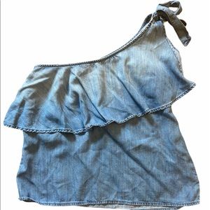 Cloth & Stone One Shoulder Shirred denim Top SzM